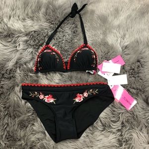 Betsey Johnson | Women's hipster Bikini Set |  | Rose | Black | Size Small
